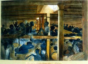 Prayers on deck, slaves under the deck-John Newton's Christian slave ship