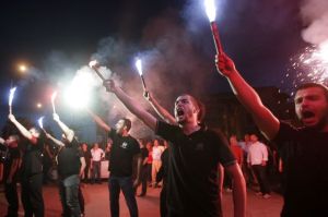 members of Aurora Dorada, right wing extremists in Greece
