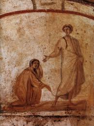 4th century image of woman touching Jesus' cloak