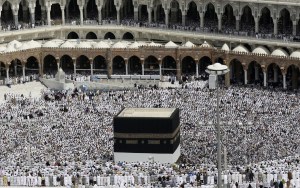 pilgrims circle the Kaaba